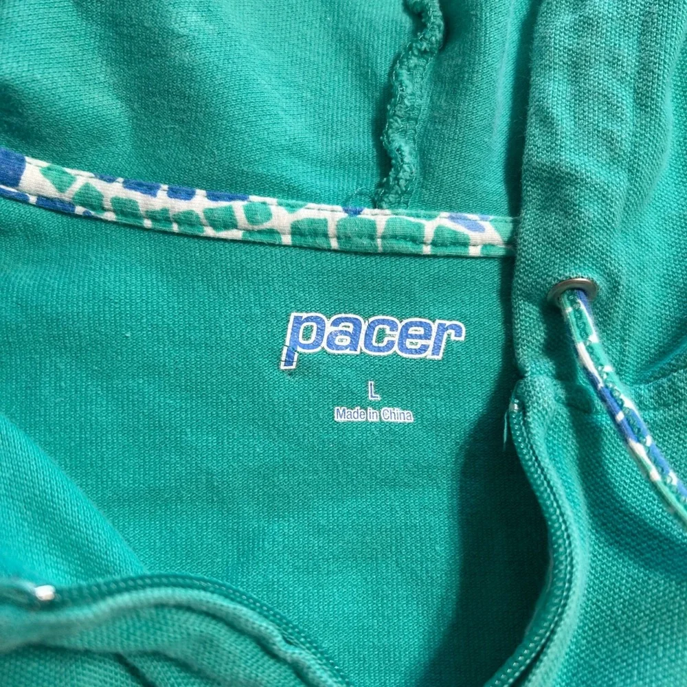 Pacer Womens Green 3/4 Sleeve Full Zip Hoodie Pique Knit Sweatshirt Large